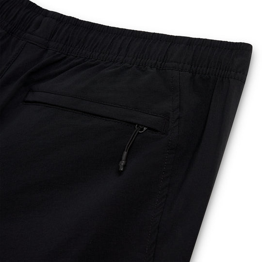 Close-up of a zippered back pocket on black CRBN x Florence Marine X Airtex Utility Short