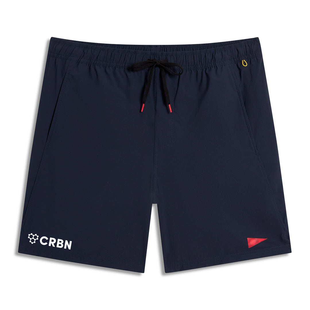 Navy CRBN x Florence Marine X Airtex Utility Short with a black drawstring and CRBN logo at the front left hem.