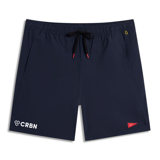 Navy CRBN x Florence Marine X Airtex Utility Short with a black drawstring and CRBN logo at the front left hem.