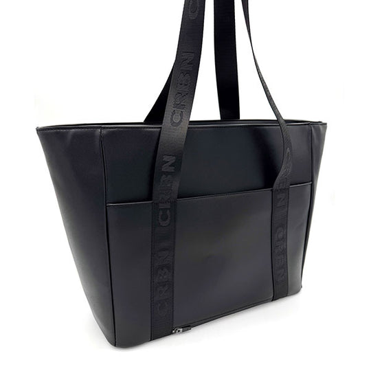 CRBN Club Pickleball Tote Bag in black faux leather with wide branded straps.