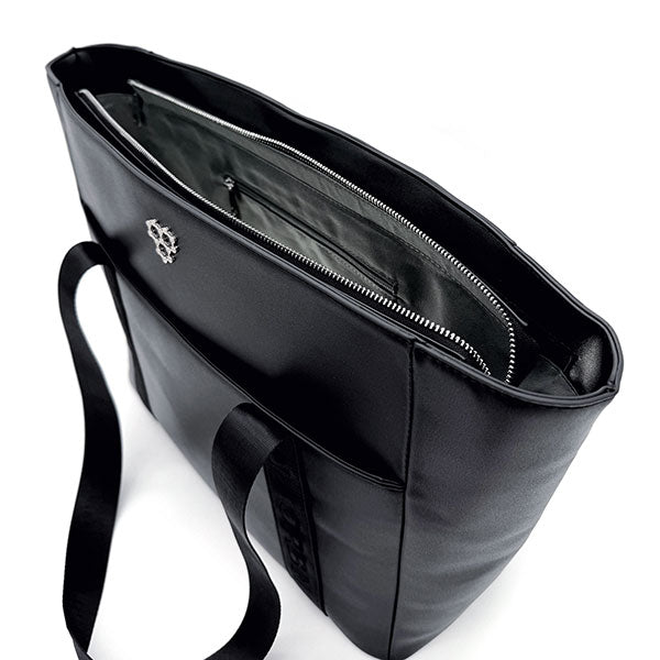 Open black CRBN Club Pickleball Tote showing a spacious main compartment and inner zip pocket against a white background